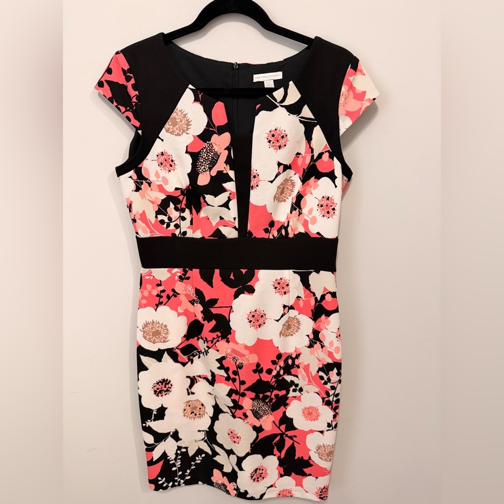 New York & Company Black and Pink Floral Mini Dress